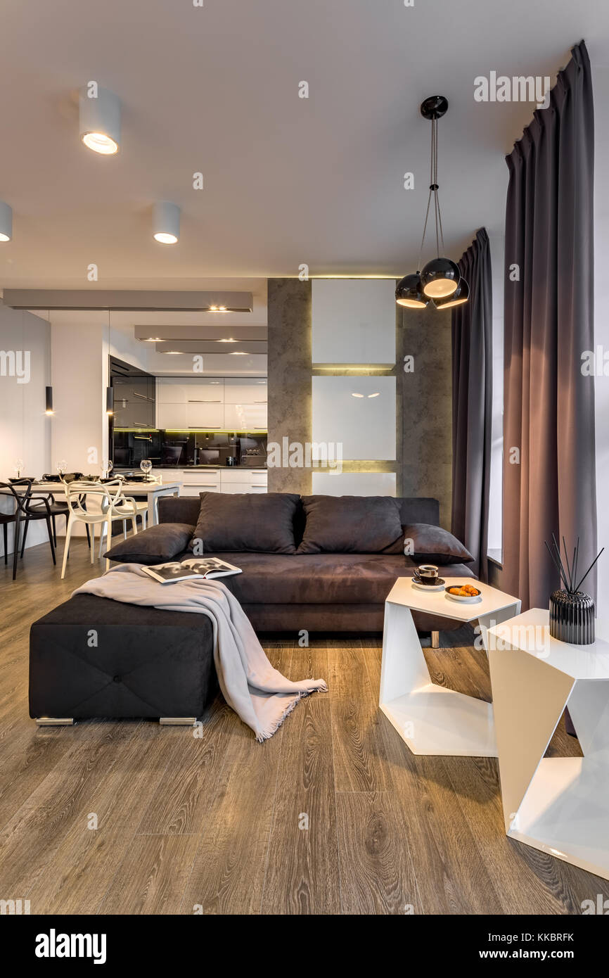 Contemporary living room with sofa and modern coffee table Stock Photo ...