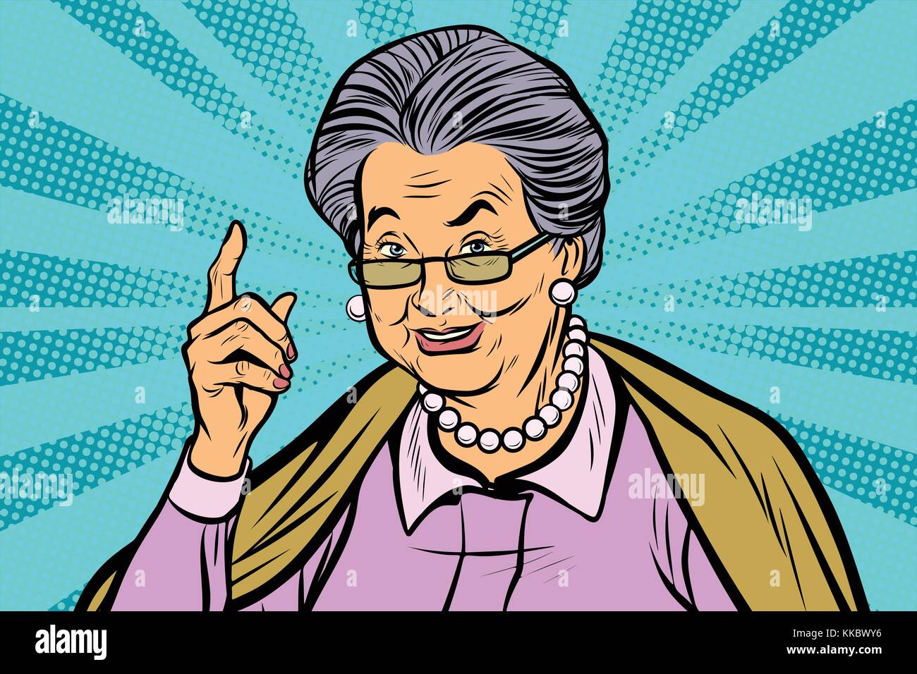 elderly woman pointing finger up. Pop art retro vector illustration ...