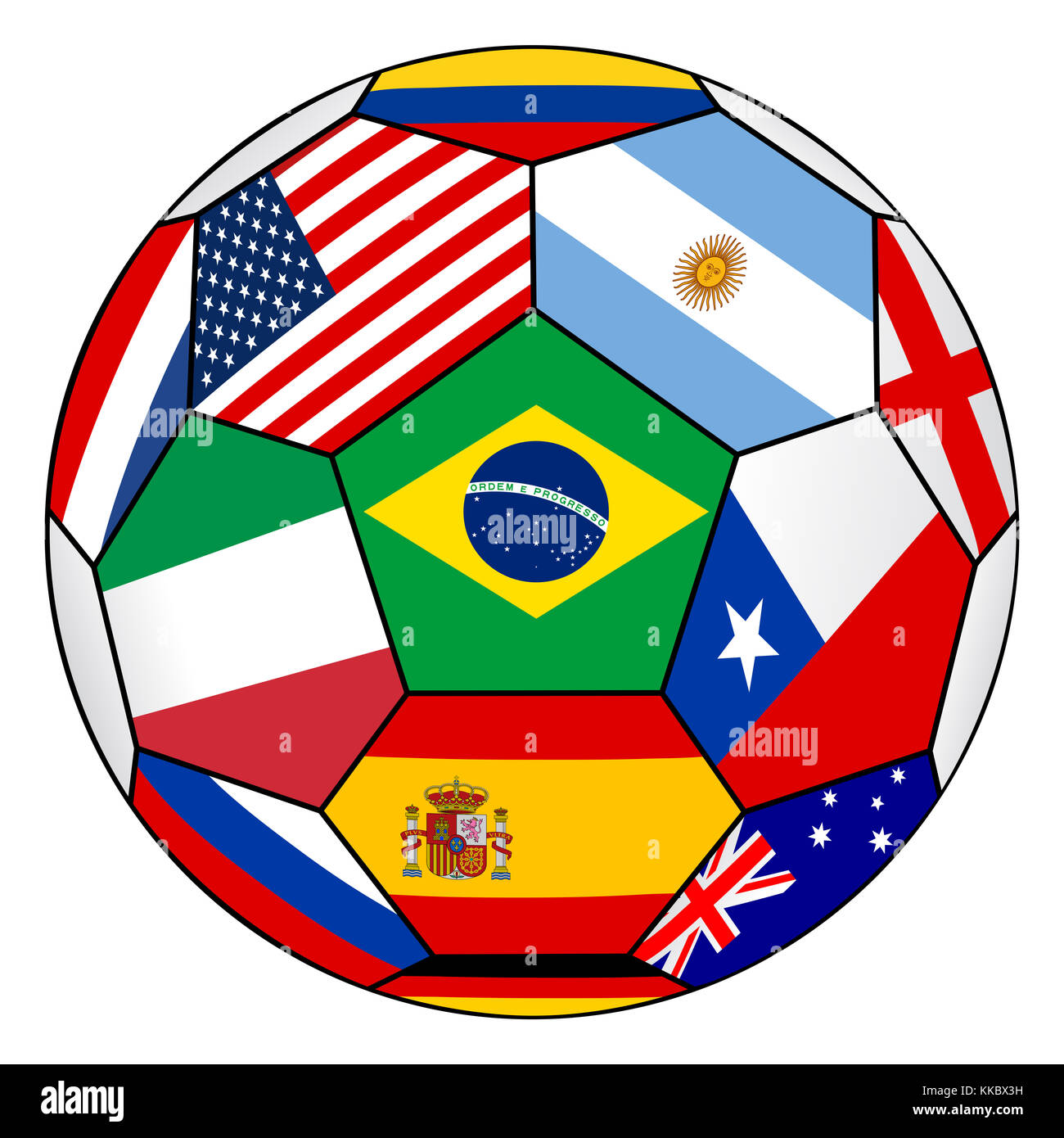 Football ball with various flags Stock Photo