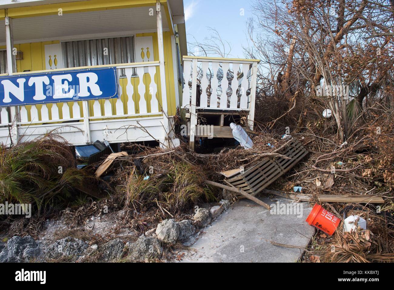 Debris surrounds the damaged Big Pine Key Center in the