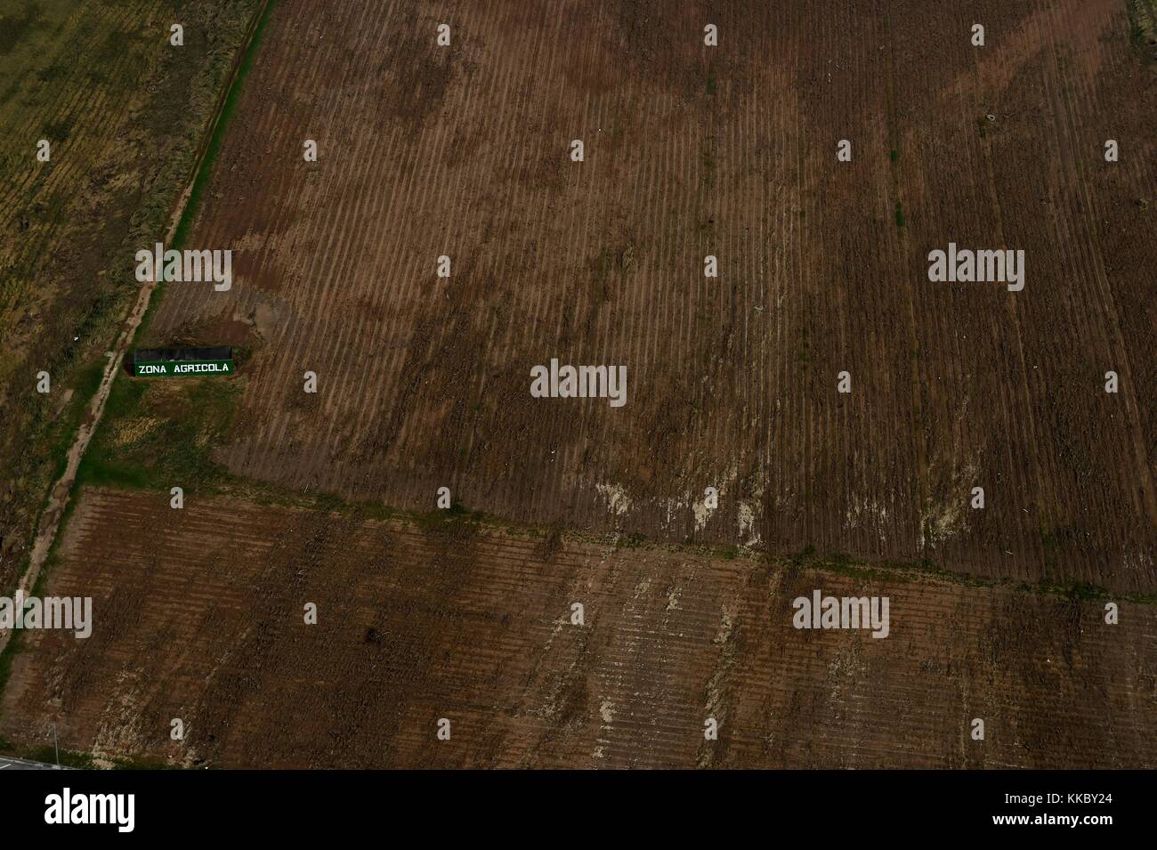 Aerial view of a damaged crop field in the aftermath of Hurricane Maria September 26, 2017 in Puerto Rico.  (photo by Nicholas Dutton via Planetpix) Stock Photo