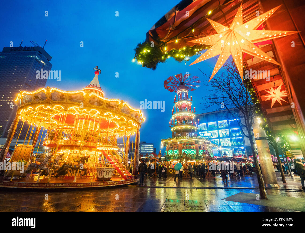 Traditional Christmas Market at Alexanderplatz in Berlin in 2017 in Germany Stock Photo