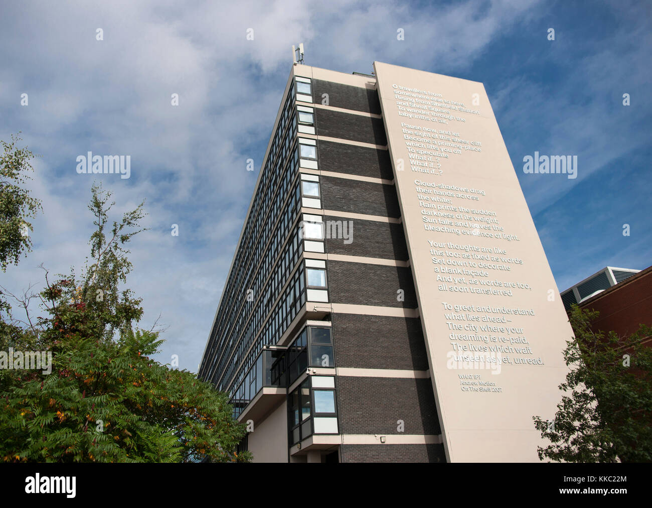 Owen Building Poet Laureate Andrew Motion's poem What If? on the side of the Owen ...