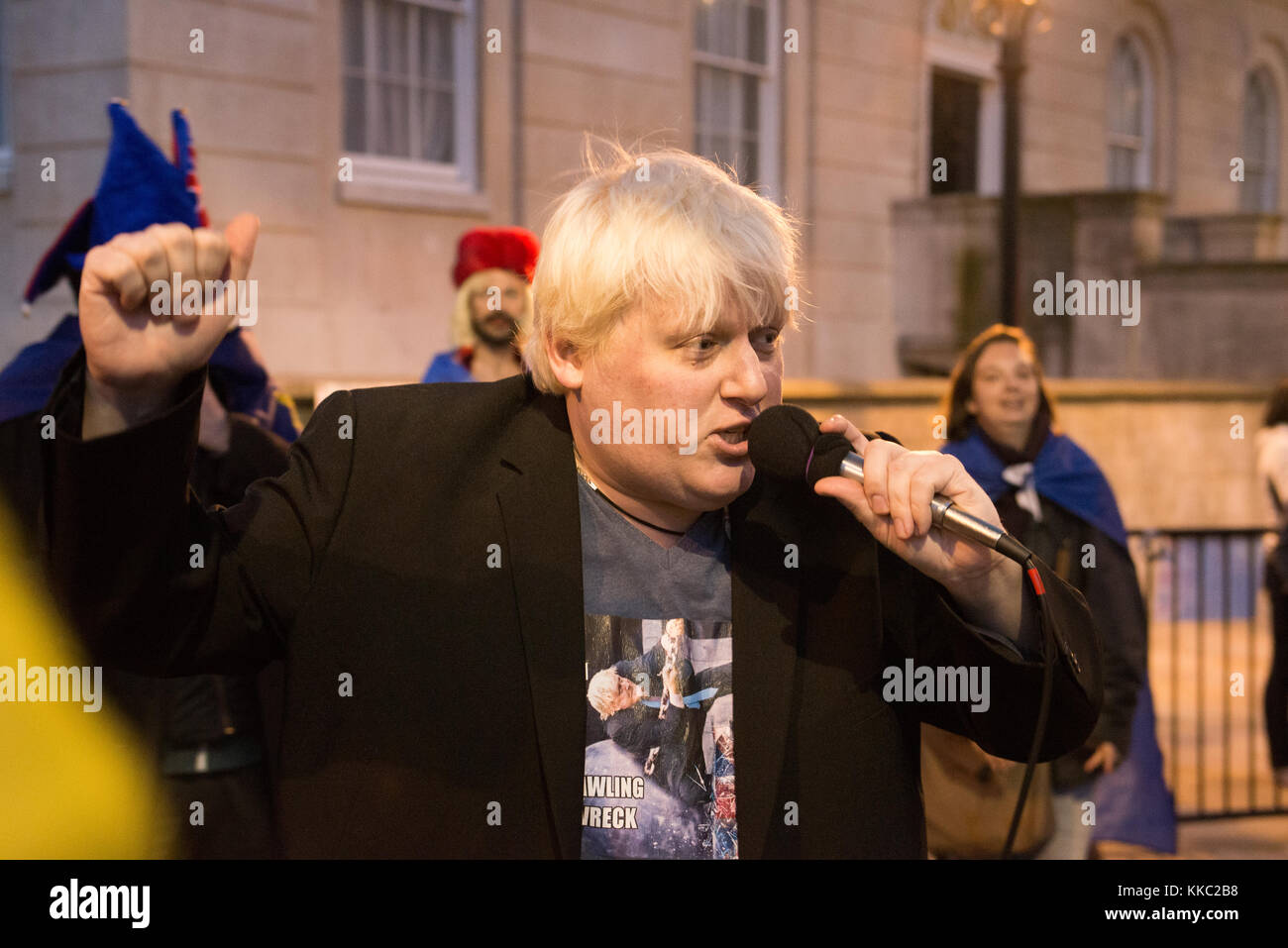 12/04/2017 - Anti Brexit protest by No10 Vigil featuring Faux Bojo, Whitehall, London. Stock Photo