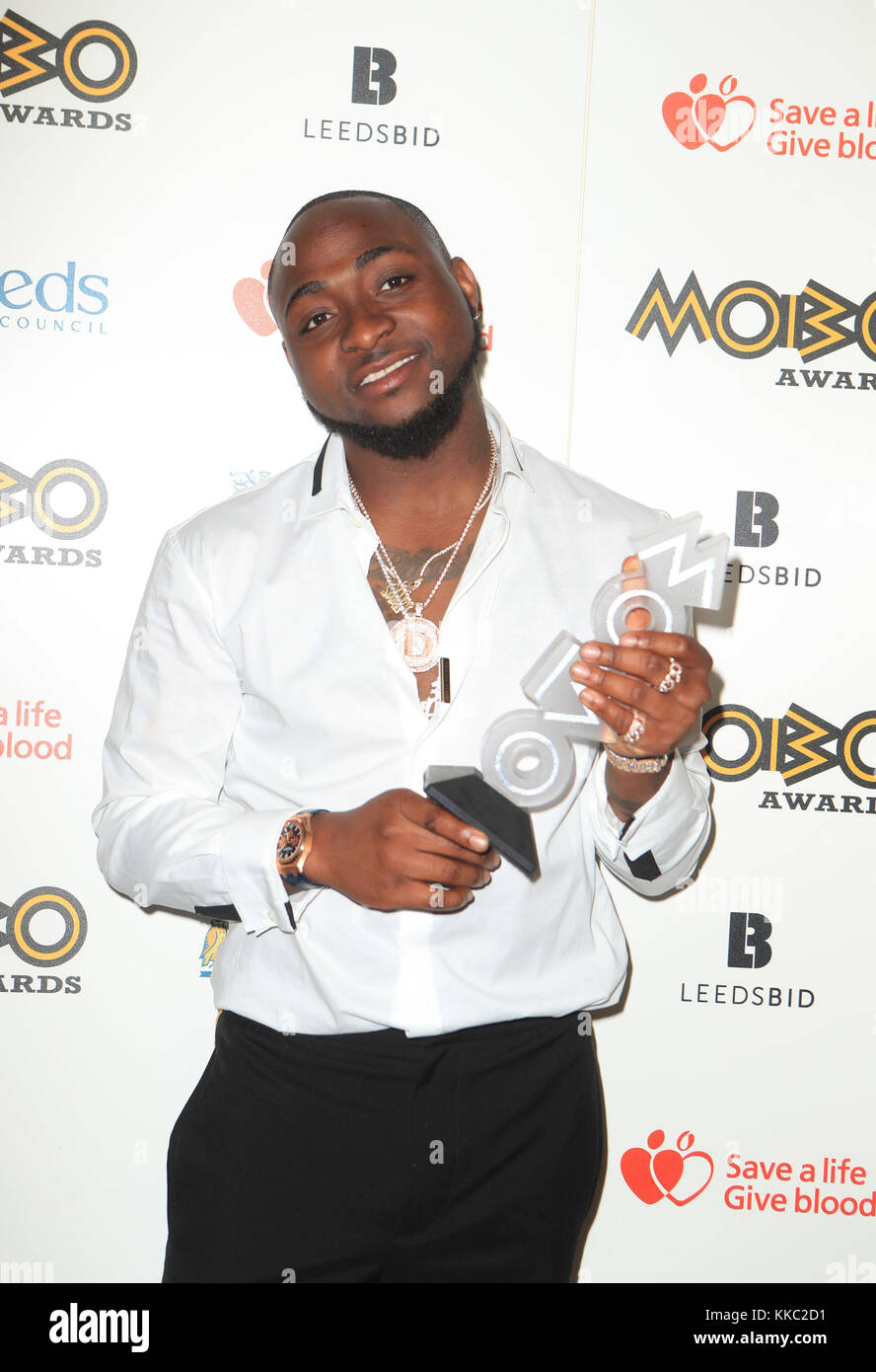 Davido with his award for best African act at the 22nd Mobo Awards held