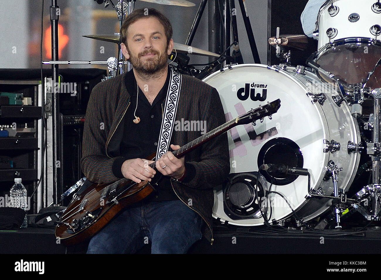 NEW YORK, NY OCTOBER 14 Caleb Followill of the band Kings Of Leon perform at Rockefeller
