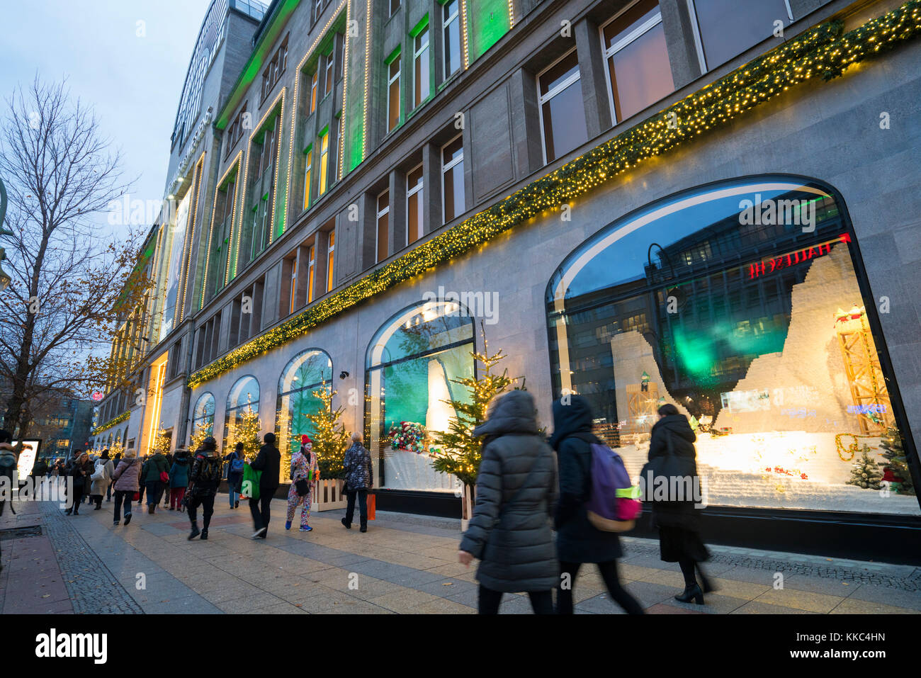 View of famous department store Kaufhaus des Westens or KaDeWe at Christmas on famous shopping street Tauenzienstrasse ,  in Berlin, Germany. Stock Photo