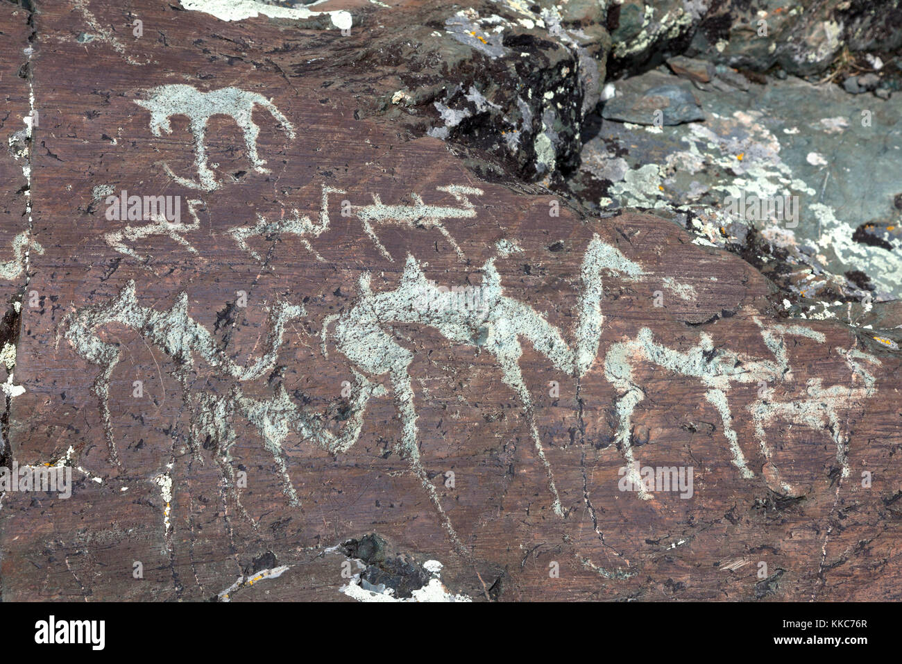 The ancient drawings on rocks Stock Photo