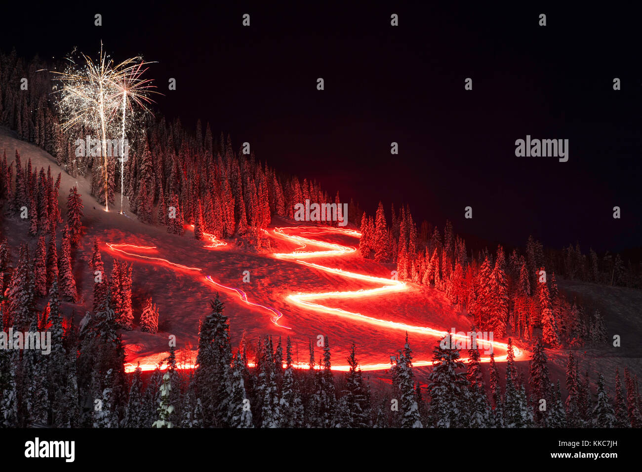 Torchlight Parade, Christmas Eve, Alta Ski Resort, Utah Stock Photo