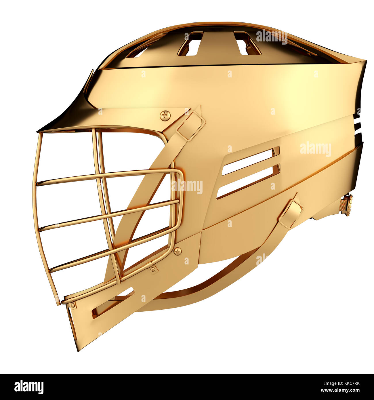 Golden Lacrosse helmet. Side view Stock Photo Alamy