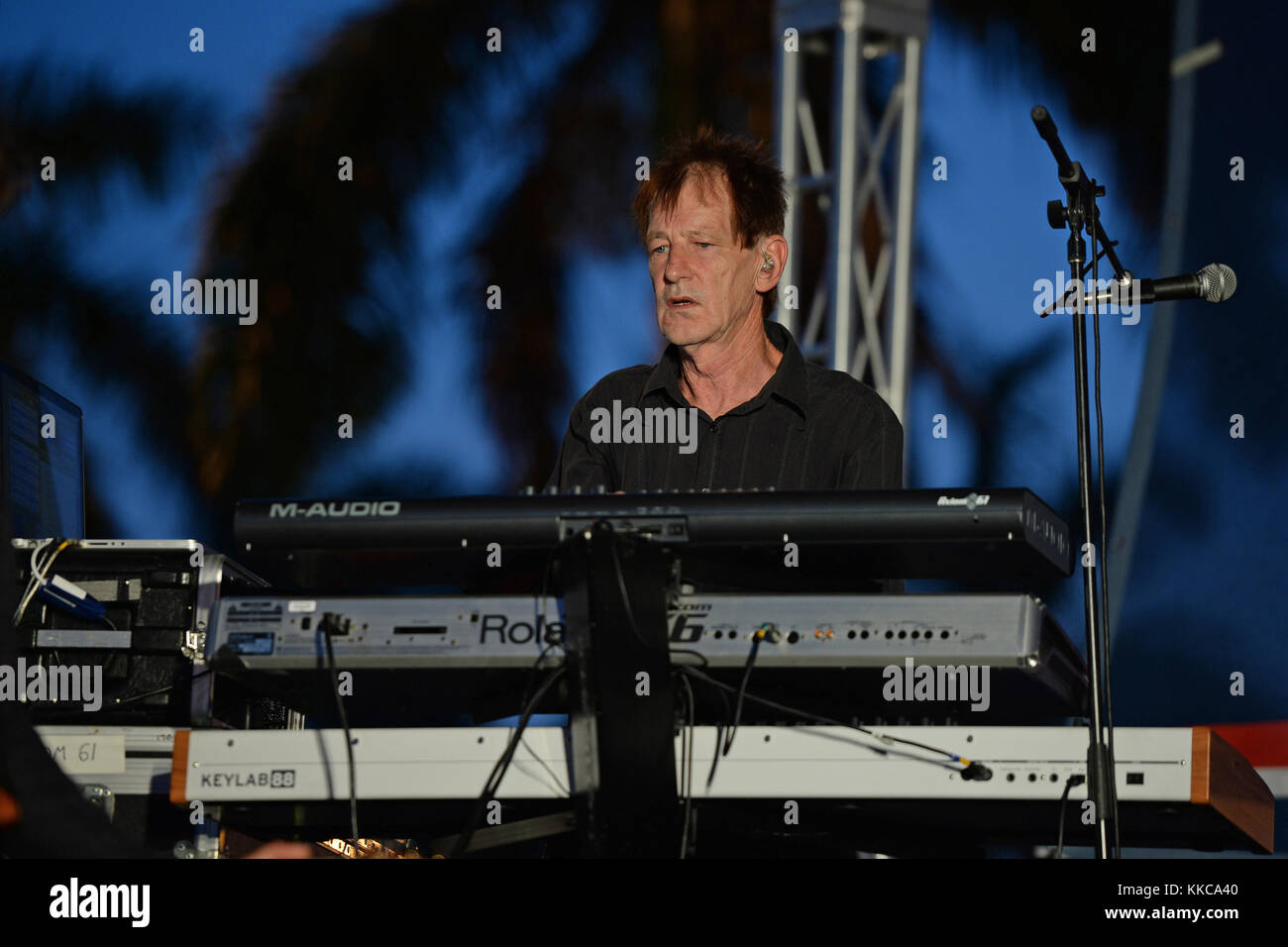 SUNRISE FL - JULY 04: Rupert Greenall of The Fixx performs during the City of Sunrise 4th of July Celebration held at  the BB&T Center on July 4, 2015 in Sunrise, Florida.   People:  Rupert Greenall Stock Photo
