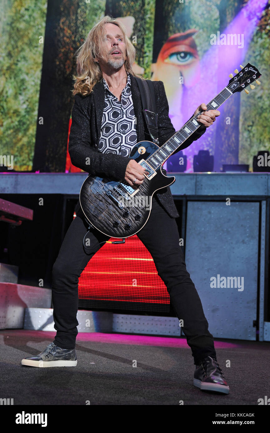 WEST PALM BEACH, FL - JUNE 25: Tommy Shaw of Styx performs at The Coral Sky Amphitheater on June 25, 2015 in West Palm Beach Florida  People:  Tommy Shaw Stock Photo