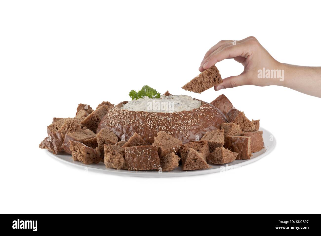 spinach dip on pumpernickel bread Stock Photo Alamy