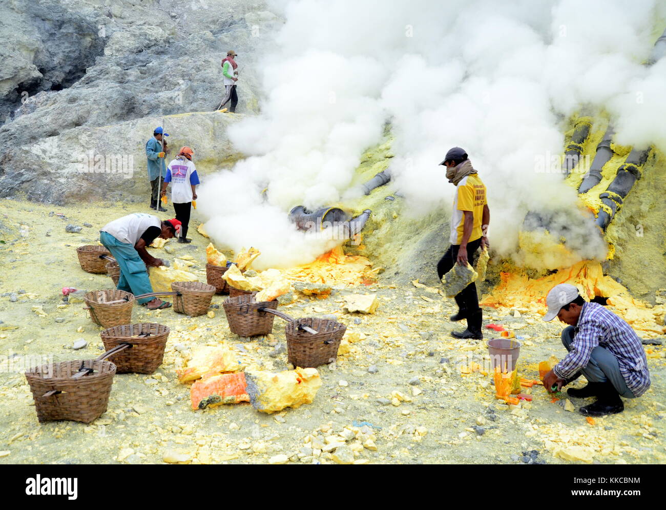 Sulfur Miner of Kawah Ijen Stock Photo
