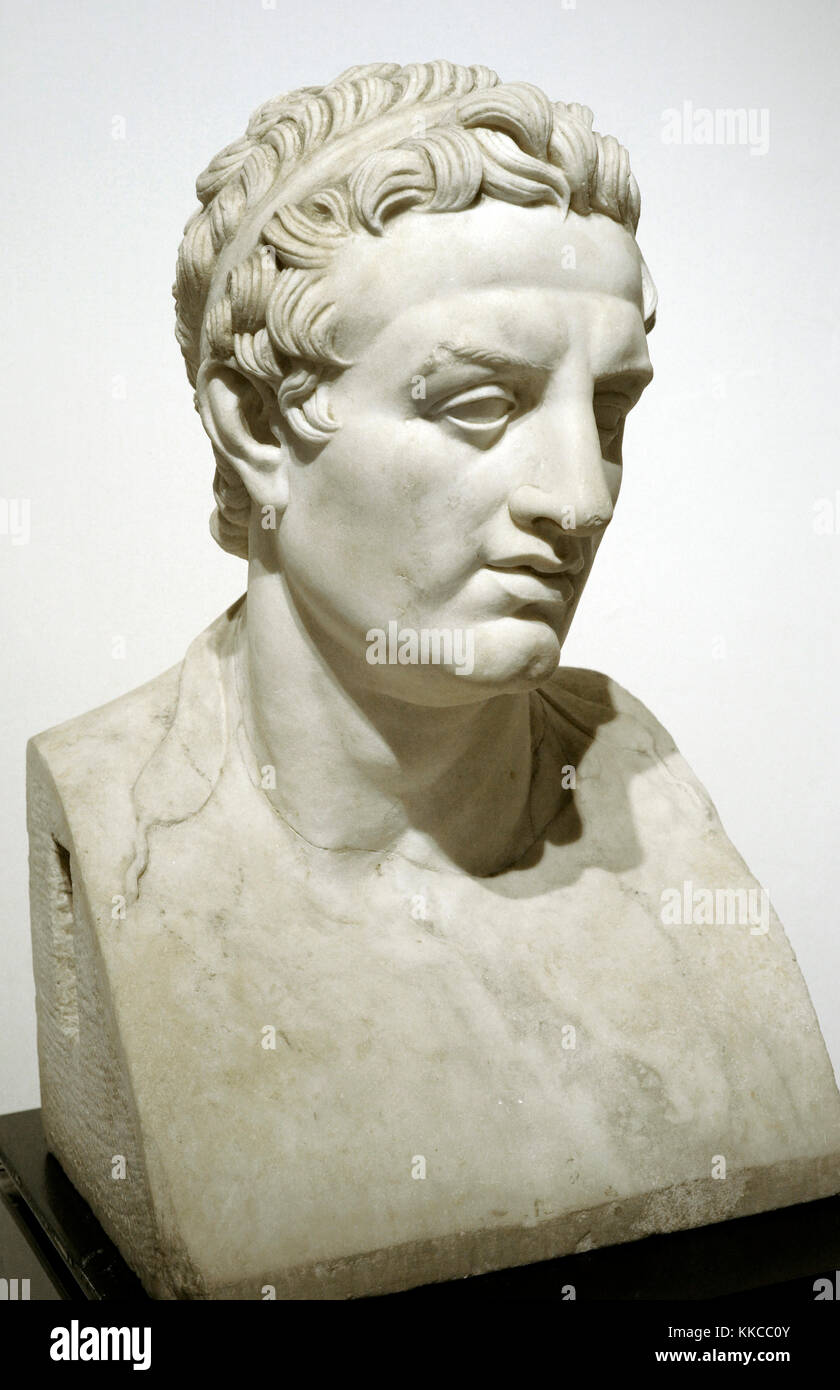 Ptolemy III Euergetes (282-222 BC). King of Egypt. Bust. Marble. Roman copy of an original of the 3rd century BC. Rectangular peristyle. Villa of the Papyri, Herculaneum. National Archaeological Museum. Naples. Italy. Stock Photo