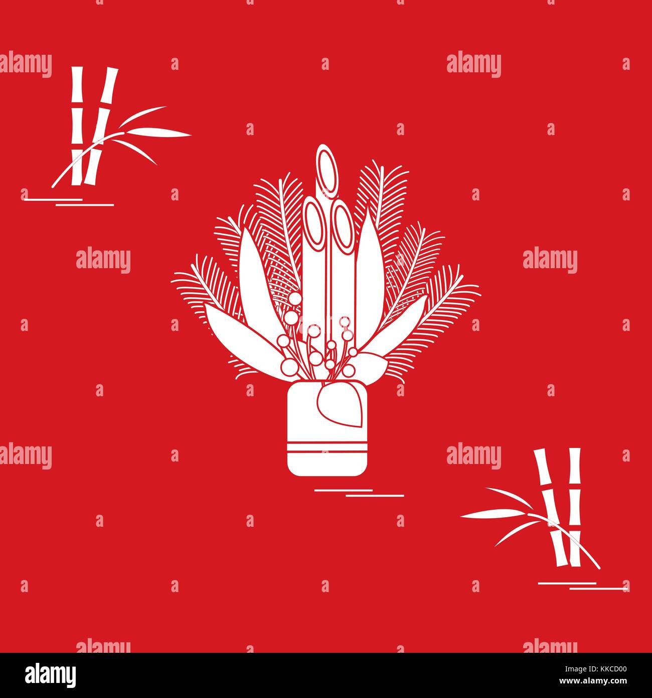 Japanese new year home decorations kadomatsu and bamboo. Design for banner, poster or print. Stock Vector