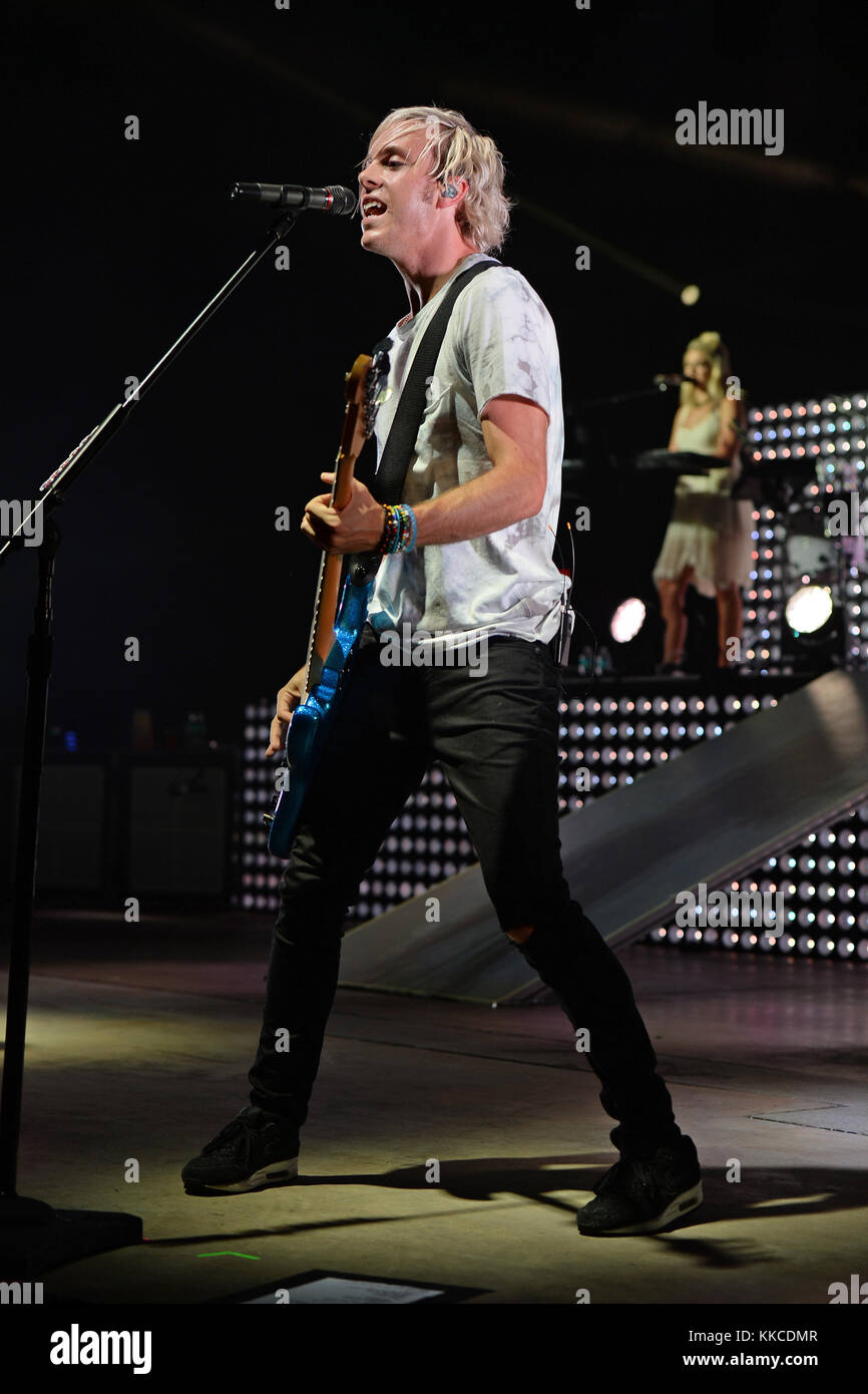 BOCA RATON - JULY 8:  Riker Lynch of R5 performs at the Mizner Park Amphitheatre on July 8, 2015 in Boca Raton, Florida  People:  Riker Lynch Stock Photo