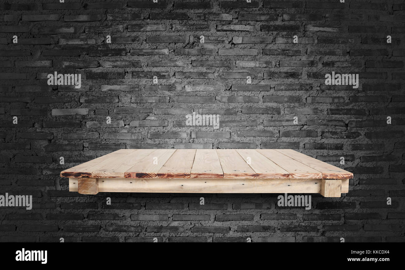 Empty wooden shelves and wall background Stock Photo - Alamy
