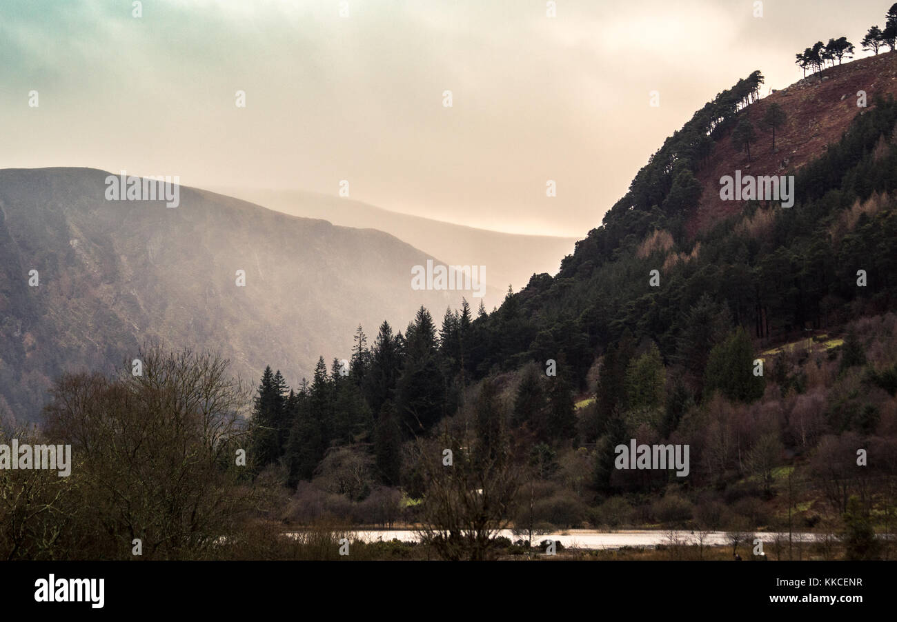 Part of Wicklow way leading through Mountains in Glendalough Lower Valley, co. Wicklow, Ireland Stock Photo
