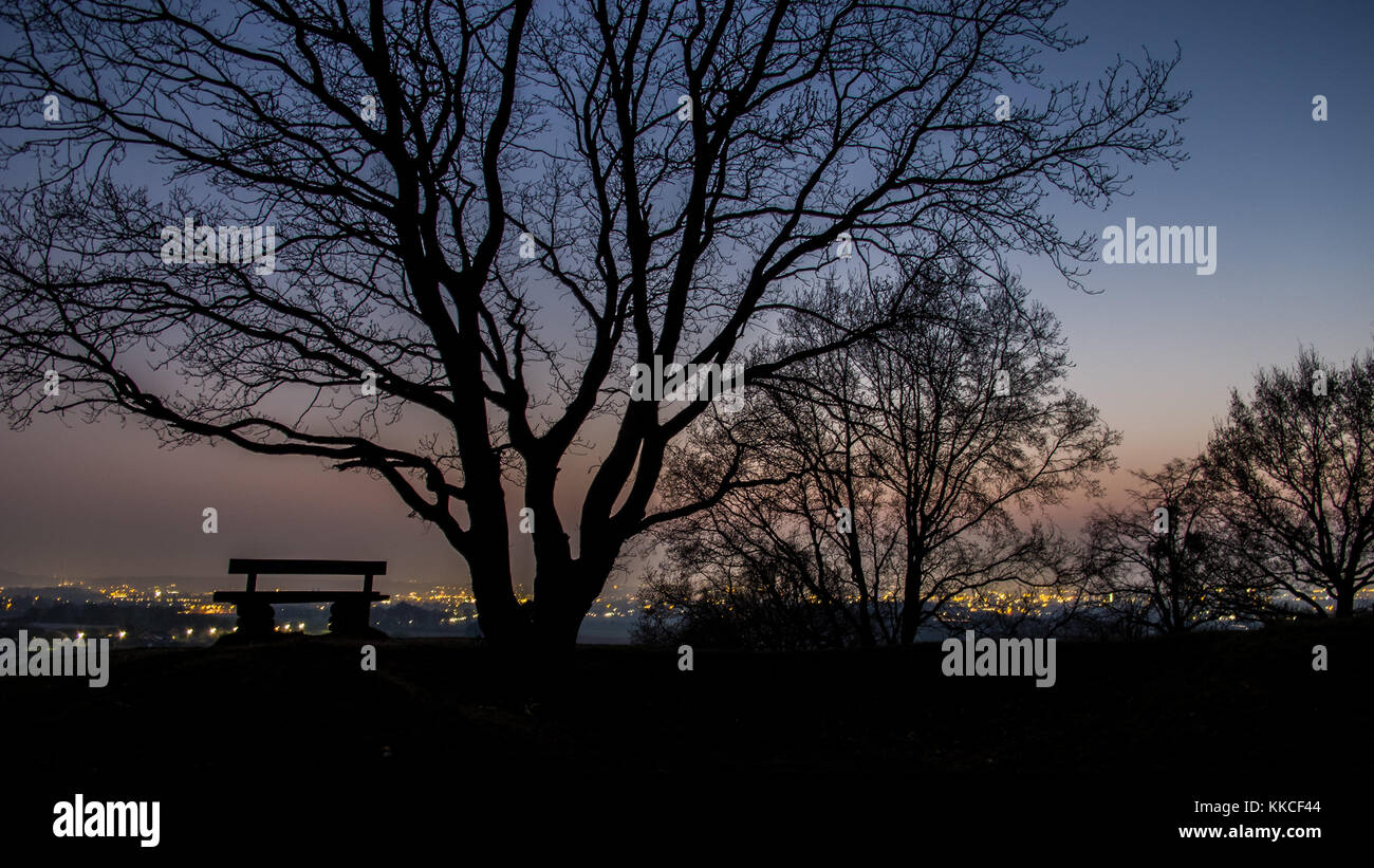 Evening view of Maastricht from a hill in Southern Netherlands. Stock Photo