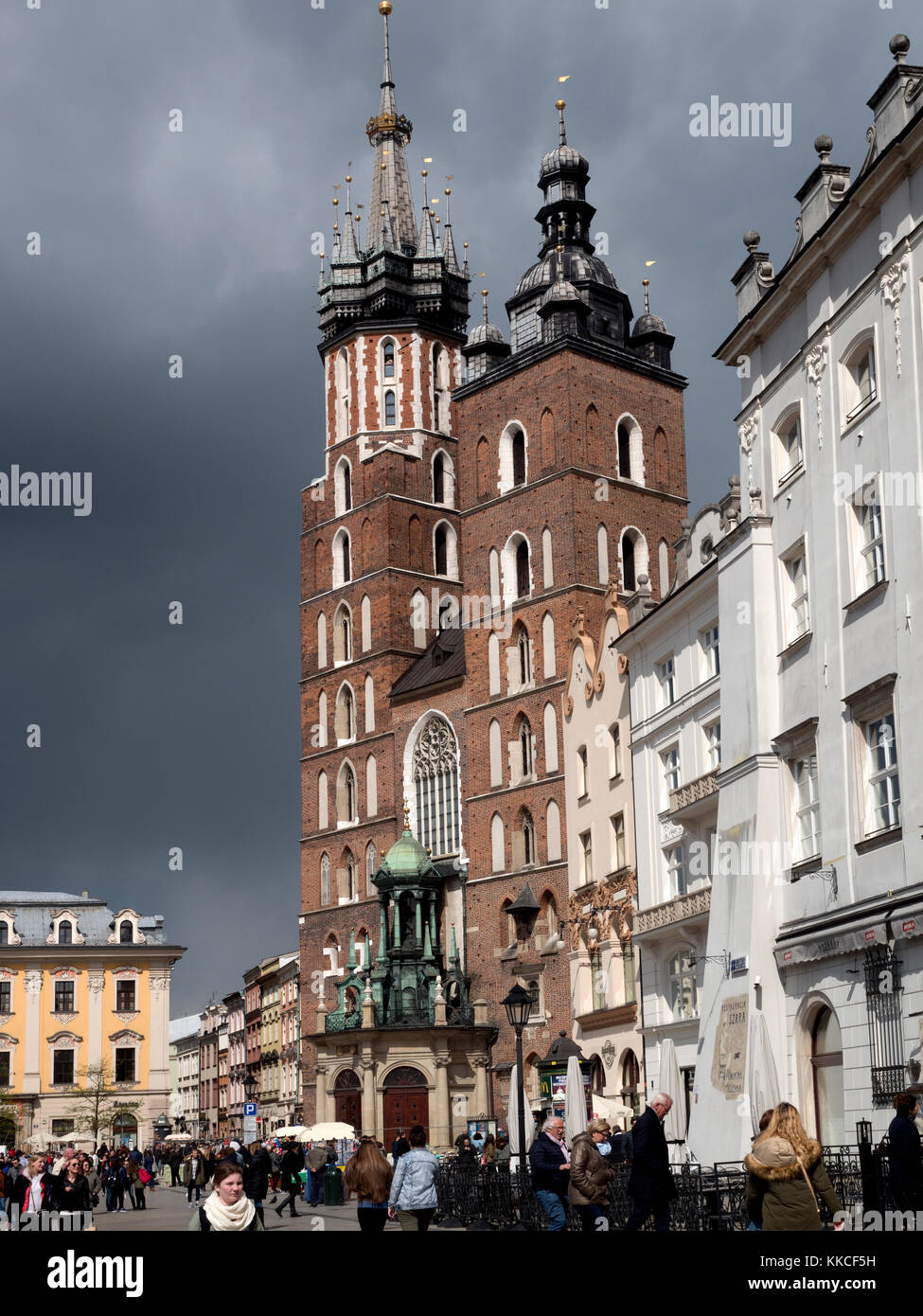 Saint Mary’s Church, Rynek Market Square, Old Town, Krakow, Malopolska, Poland, Europe. Stock Photo