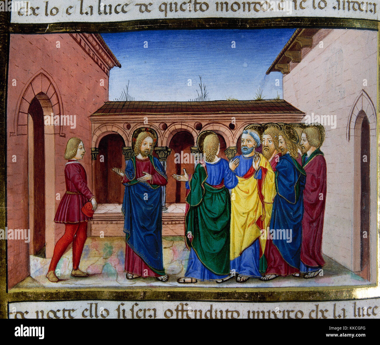 Cristofor de Predis (1440-1486). Italian miniaturist. Jesus says: Lazarus disease is not mortal. Codex De Predis. (1476). Royal Library. Turin. Italy. Stock Photo