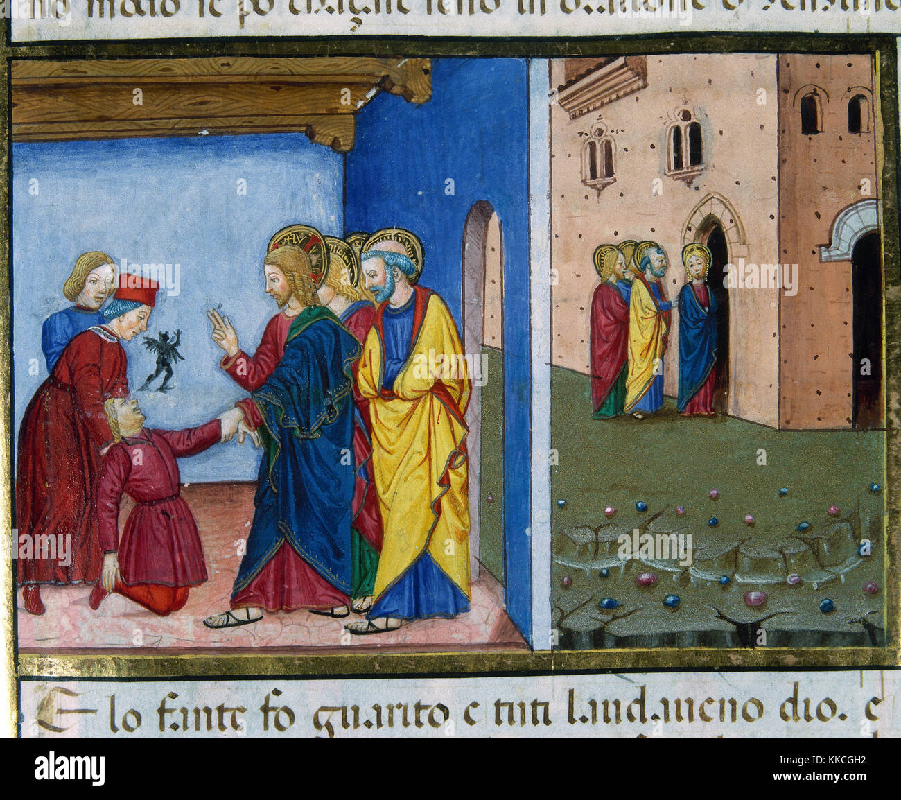 Cristofor de Predis (1440-1486). Italian miniaturist. Jesus cures a girl on Saturday. Codex De Predis. (1476). Royal Library. Turin. Italy. Stock Photo