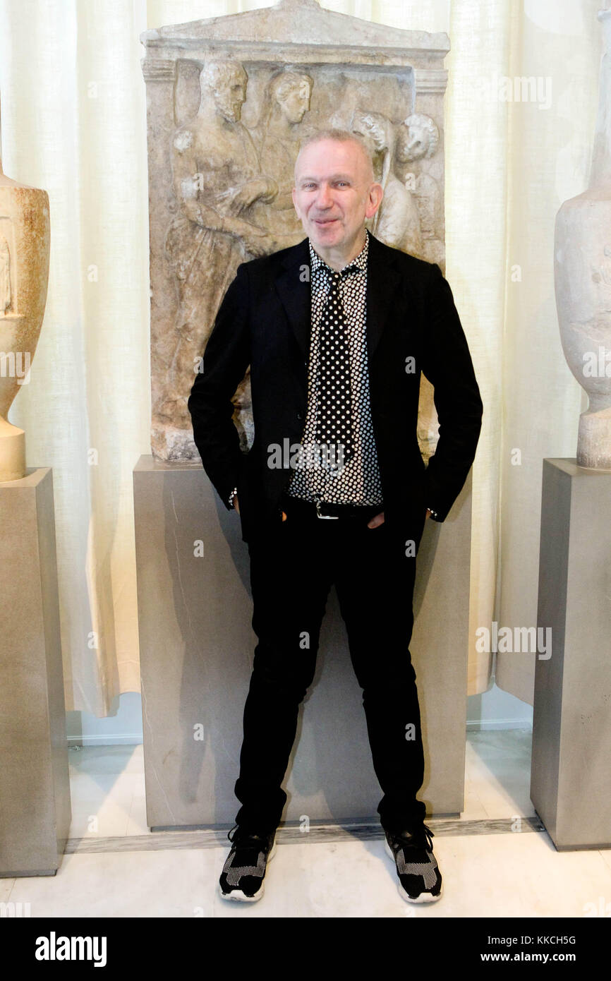 French Ffashion designer JEAN PAUL GAULTIER gives a press conference at the  Benaki museum in Athens. The French couturier chose the Benaki museum to p  Stock Photo - Alamy