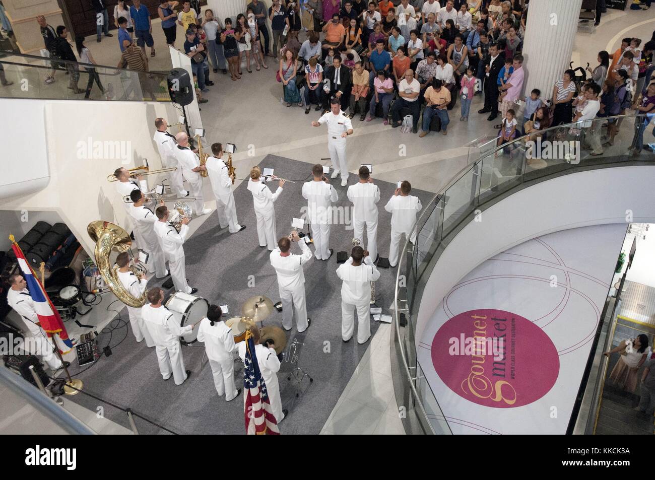 Members of the US 7th Fleet Far East Edition Band entertain Thai nationals during a show at the Terminal 21 Mall in Bangkok, Thailand. Image courtesy Mass Communication Specialist 3rd Class Colin M. Sheridan/US Navy, 2012. Stock Photo