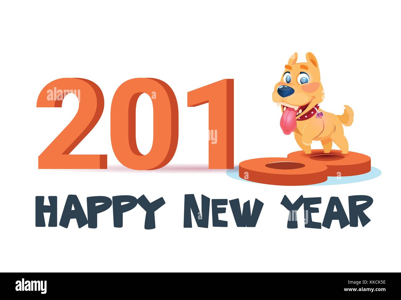 Happy New Year 2018 Poster With Cute Dog On White Background Stock ...
