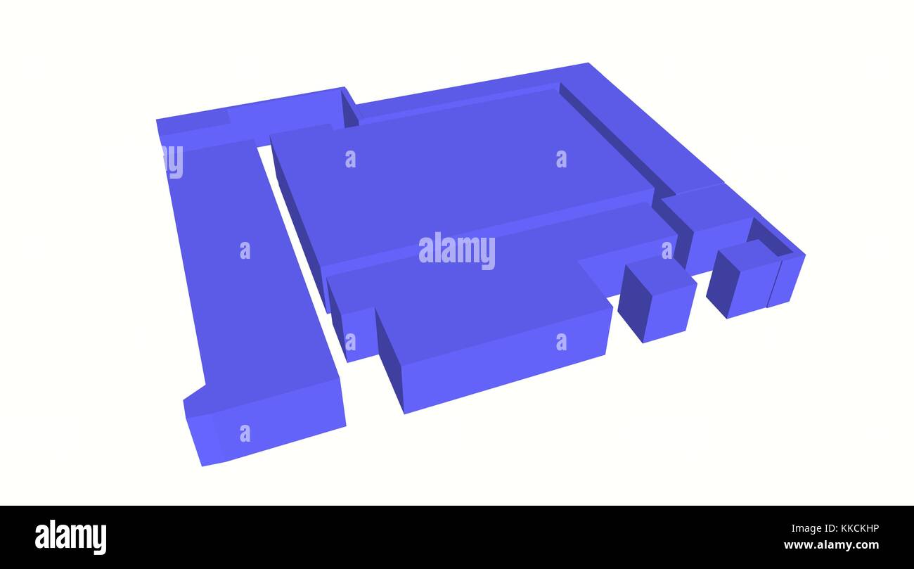 3d rendering of floorplan for Engineering Building IV on the campus of the University of California Los Angeles (UCLA), site of alleged shooting of Professor William Klug by student Mainak Sarkar. Derived from a historical image; position of features and scale not exact, 2016. Stock Photo
