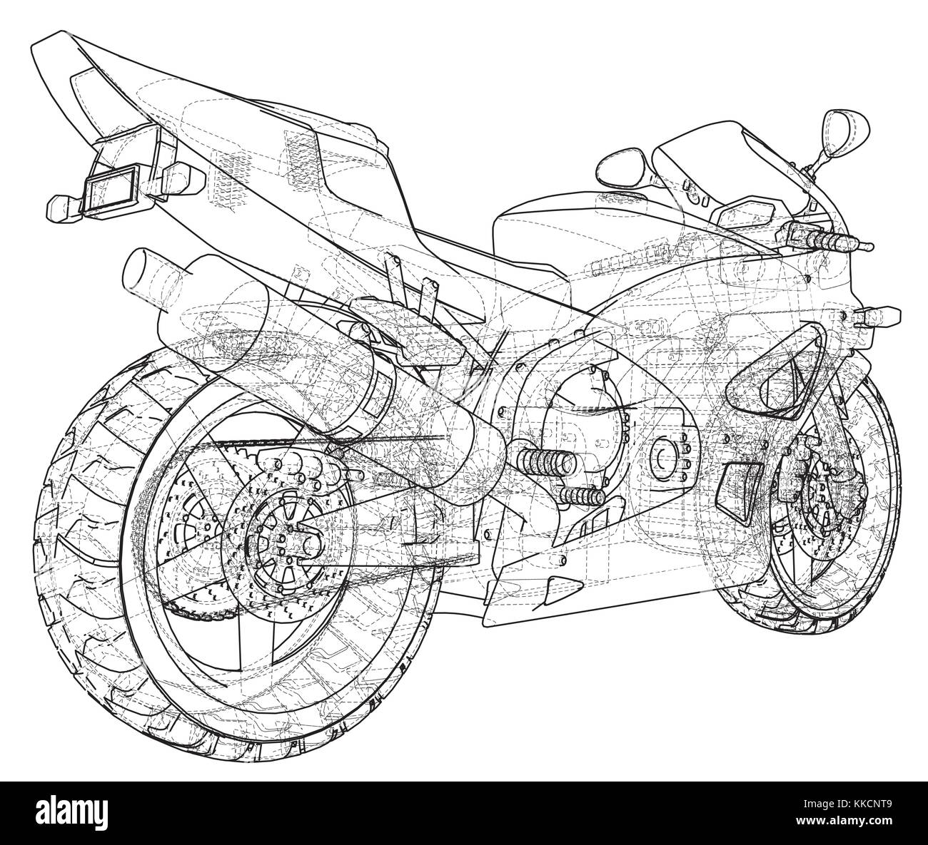Sports bike technical wireframe. EPS10 format. Vector created of 3d