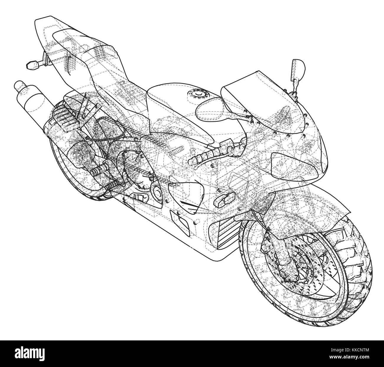 Sport Motorbike technical wire-frame. Vector rendering of 3d Stock ...