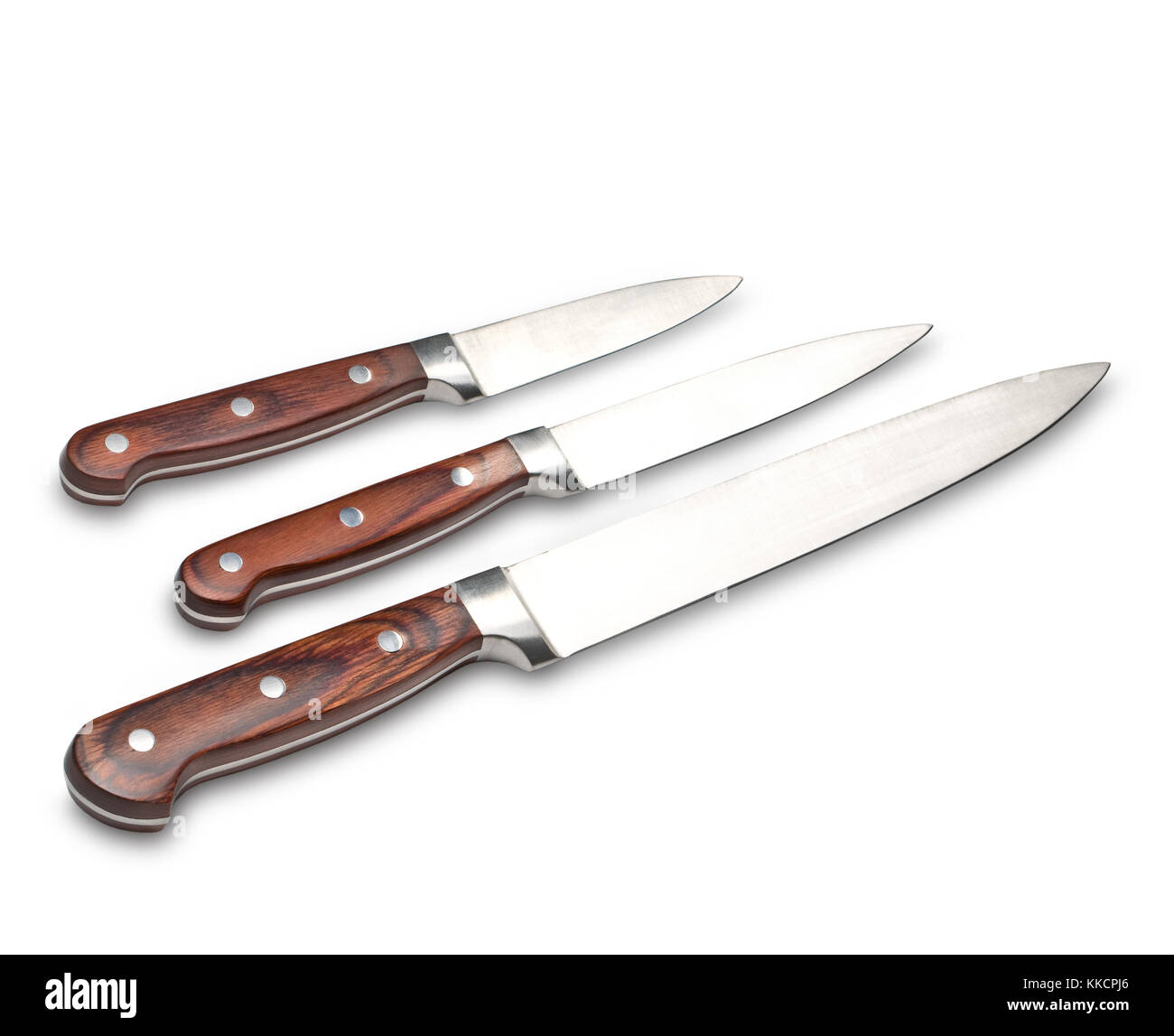 Three kitchen knives.Isolated on white background.with clipping path