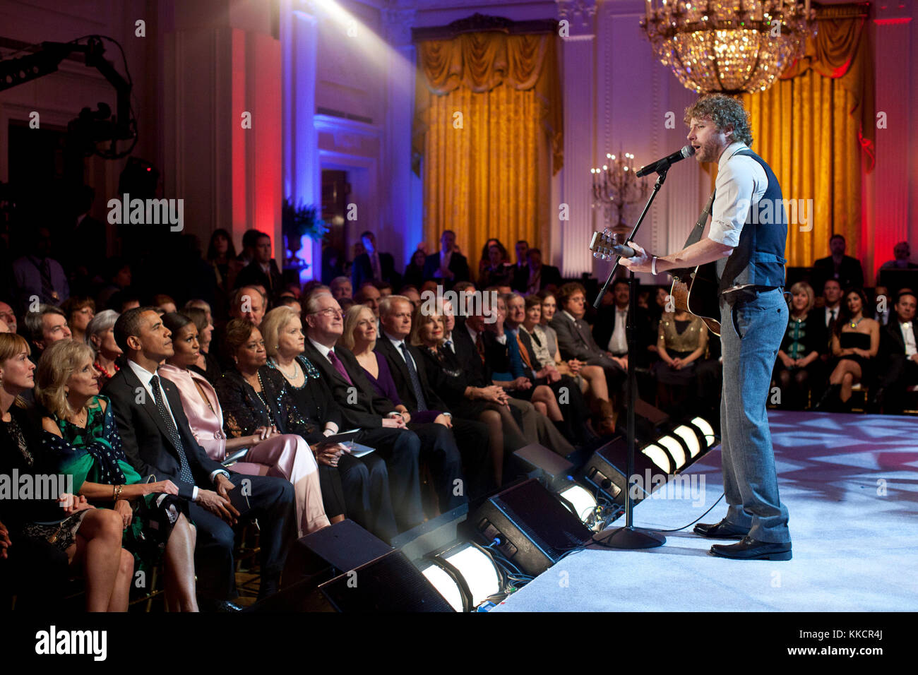 Dierks Bentley performs during the “Country Music: In Performance at the White House” concert in the East Room, Nov. 21, 2011. Stock Photo