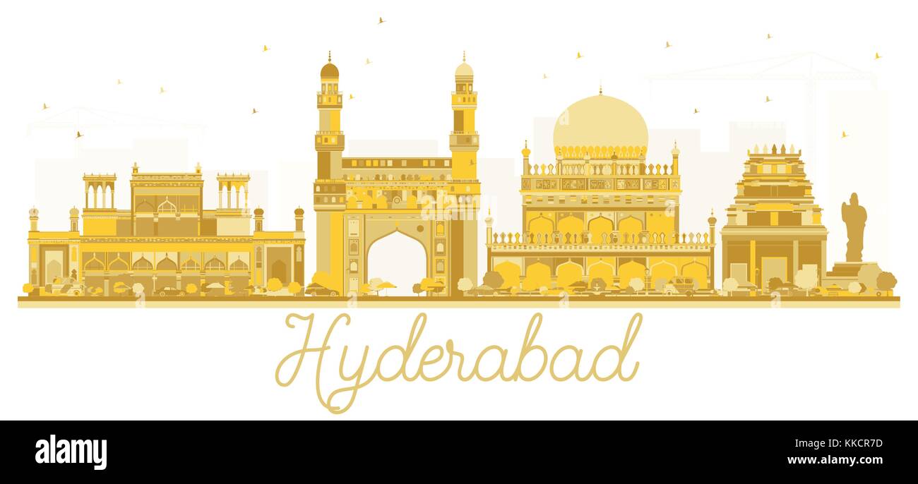 Hyderabad India City skyline golden silhouette. Vector illustration. Stock Vector