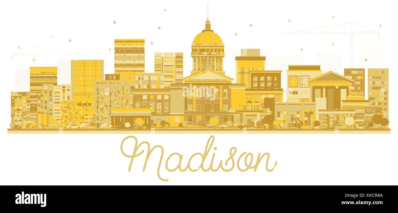 Madison City skyline golden silhouette. Vector illustration. Cityscape with landmarks. Stock Vector