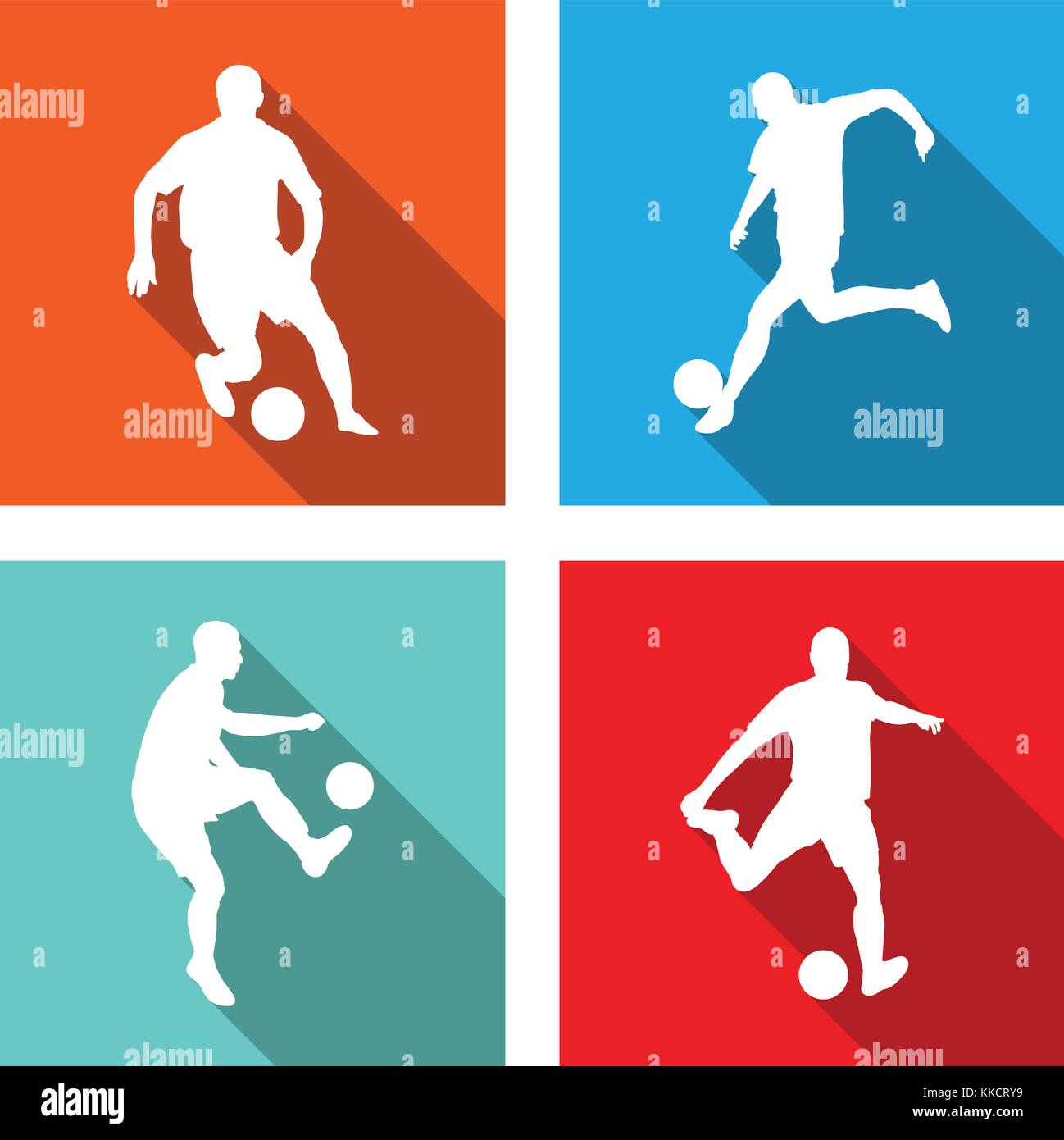 soccer silhouettes on flat icons for web or mobile applications - vector Stock Vector