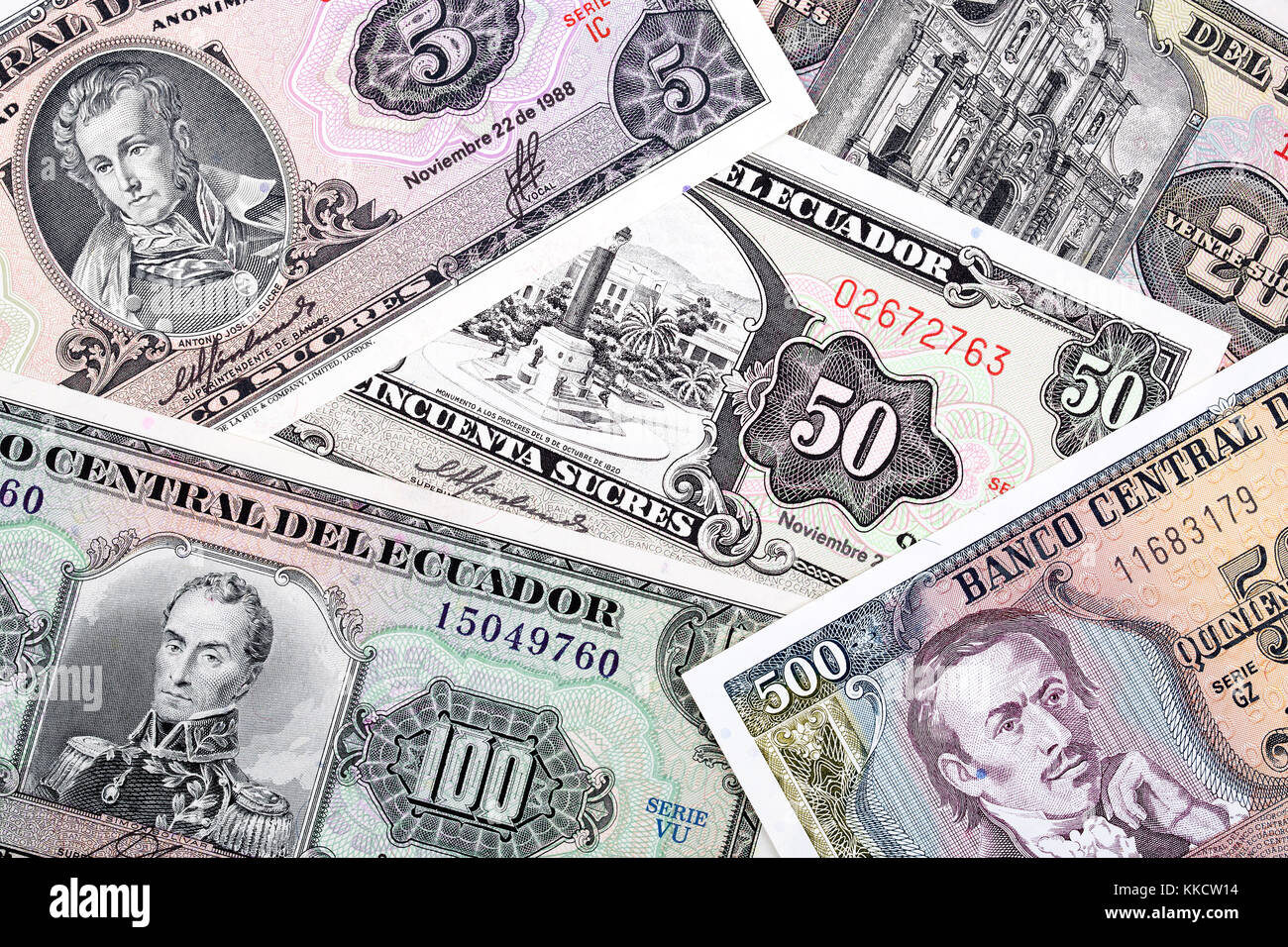 Old Ecuadorian money, a background Stock Photo