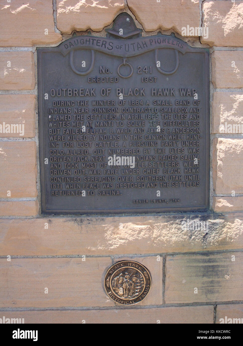 Monument describing Black Hawk War beginnings Stock Photo Alamy
