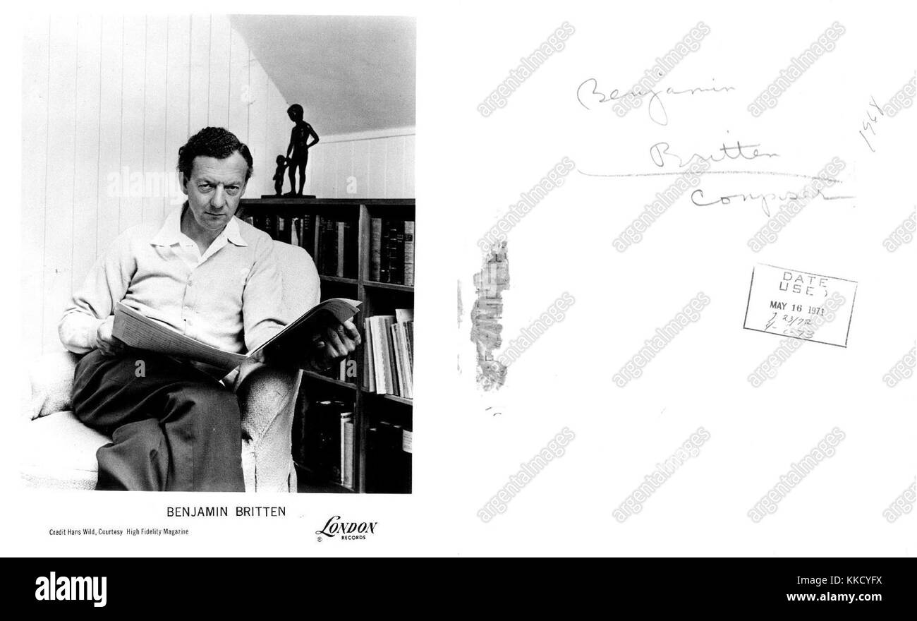 Benjamin Britten, London Records 1968 publicity photo front and back Stock Photo