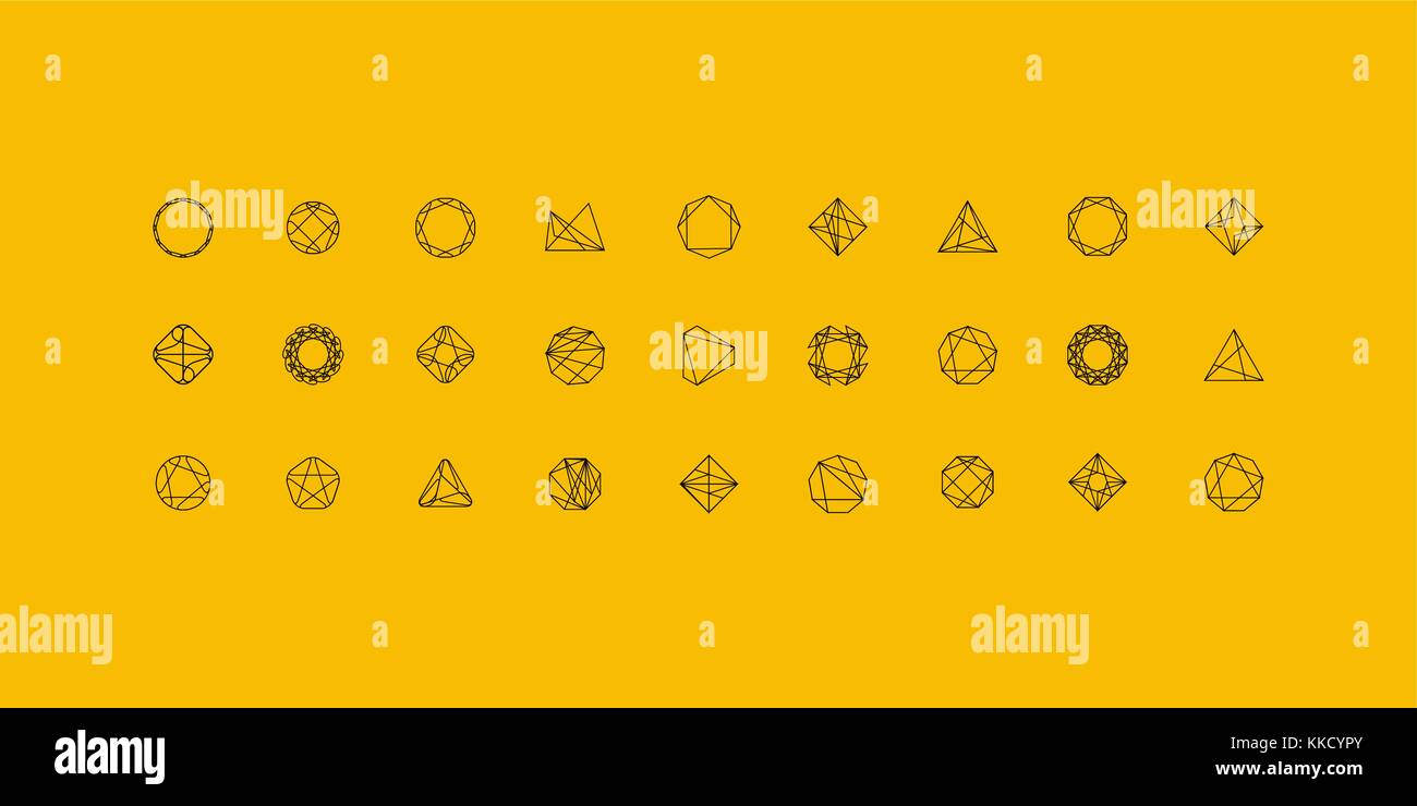 Set of minimal geometric monochrome symbol set shapes. Trendy icons and logotypes. Business signs symbols, labels, badges, frames and borders. eps 10 Stock Vector
