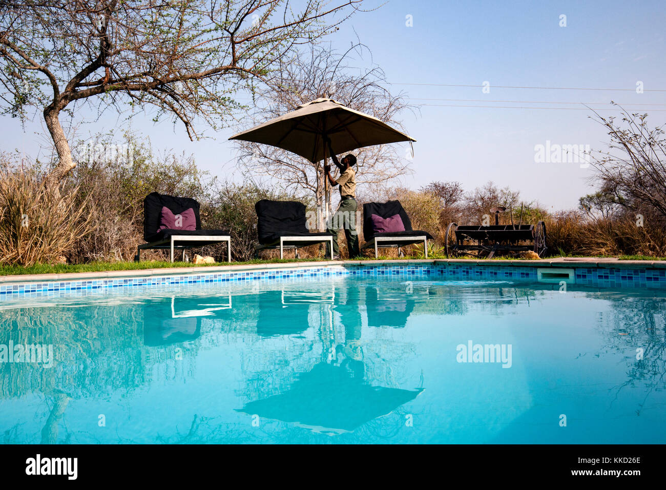 Swimming Pool at Tamboti Luxury Campsite, Onguma Game Reserve, Namibia, Africa Stock Photo
