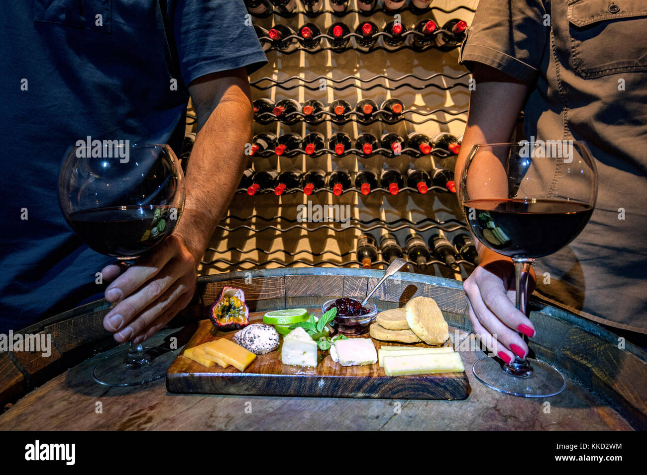 Wine tasting at the Etosha Aoba Lodge, Onguma Game Reserve, Namibia, Africa Stock Photo