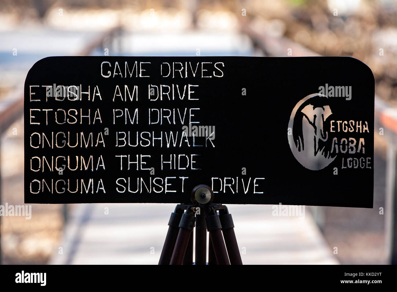 Activities Sign at Etosha Aoba Lodge, Onguma Game Reserve, Namibia, Africa Stock Photo