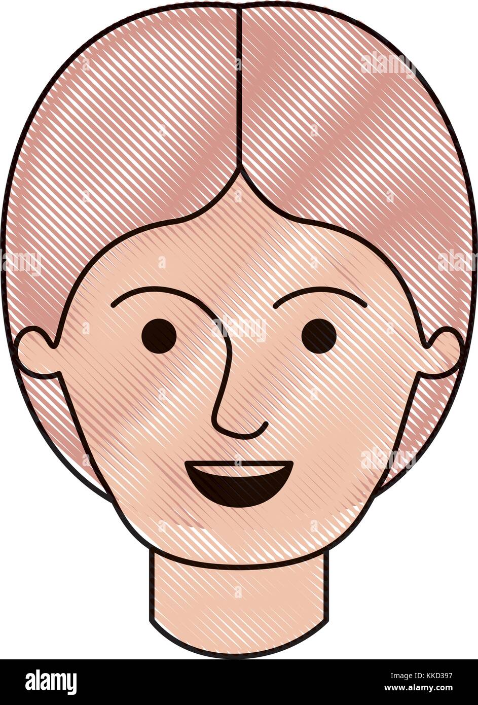 male face with middle part hairstyle in colored crayon silhouette Stock