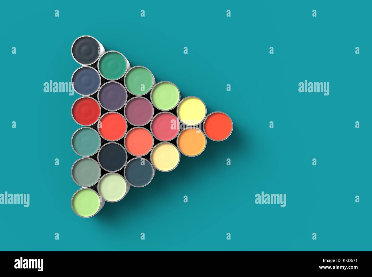 Colorful paint pots isolated on soft green background. 3D illustrating Stock Photo Alamy