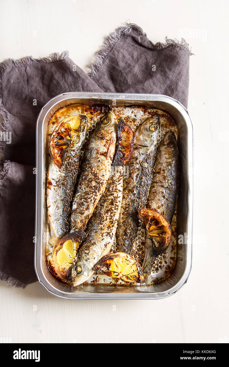 Cornish sardines. For grill and BBG. Light white background Stock Photo