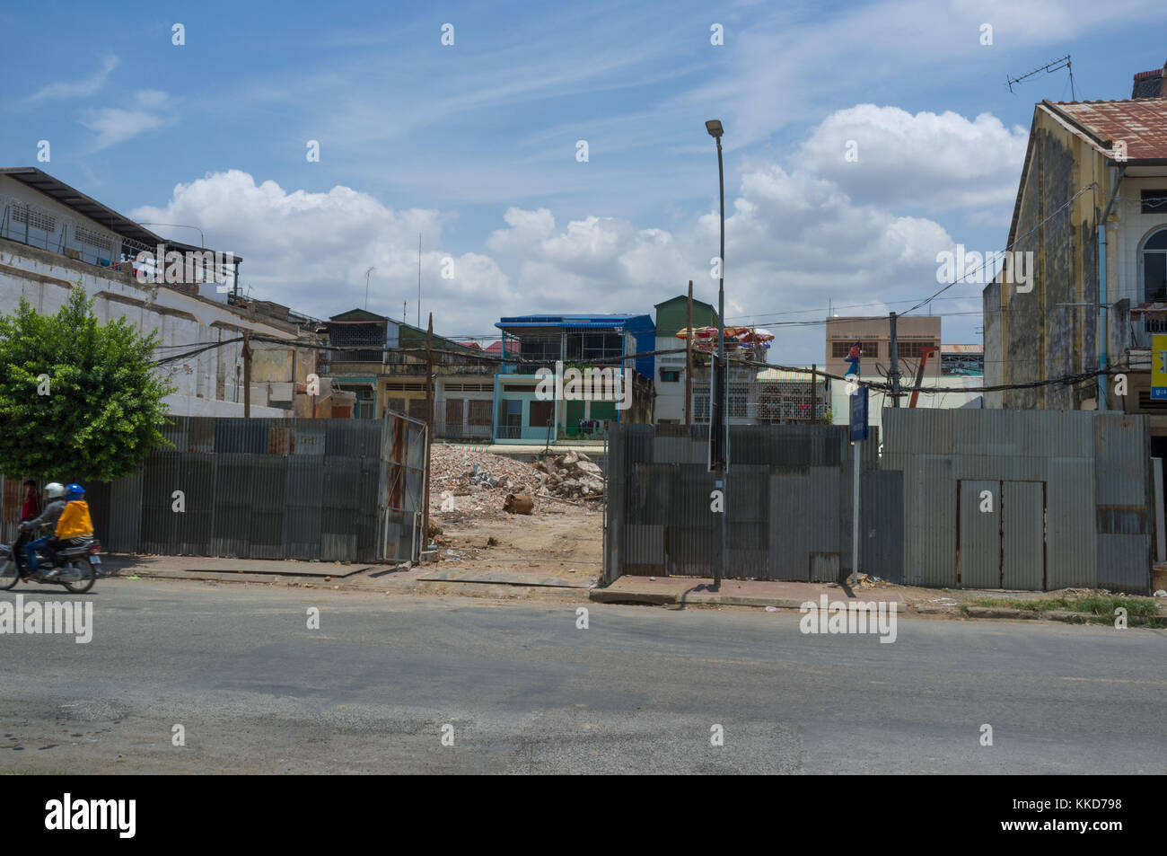 French colonial buildings and Chinese shophouses along street 1 of Battambang town. Stock Photo