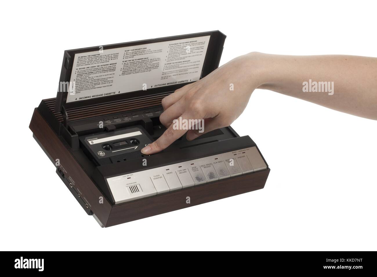 person putting cassette in answering machine Stock Photo Alamy
